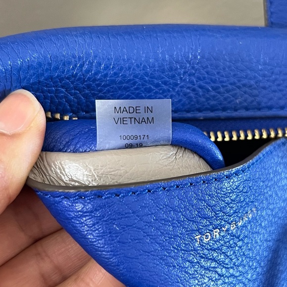 Tory Burch Perry Pebbled Leather Satchel Blue Green Gold Hardware - Picture 11 of 15